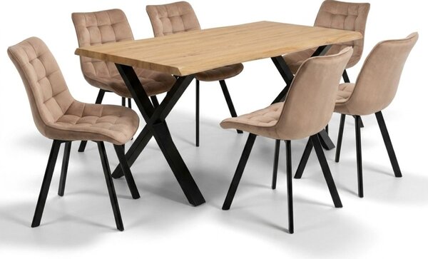 Vikio Jídelní set pro 6 osob 160x90 cm dub noha X béžová židle VJS236-6BE-S