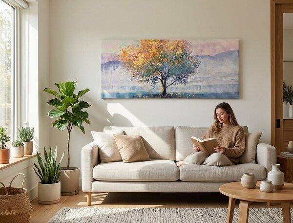 Malovaný obraz na stěnu STROM 1 díl - 120x50 cm - 120×50 cm / Klasický 2 cm