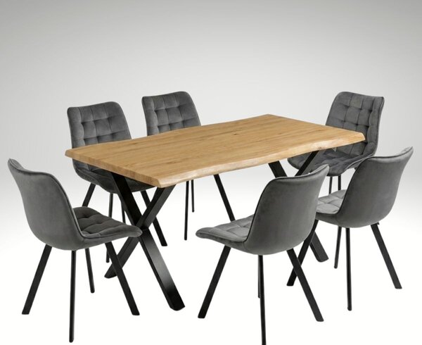 Vikio Jídelní set pro 6 osob 160x90 cm dub noha X šedá židle VJS236-6S-S