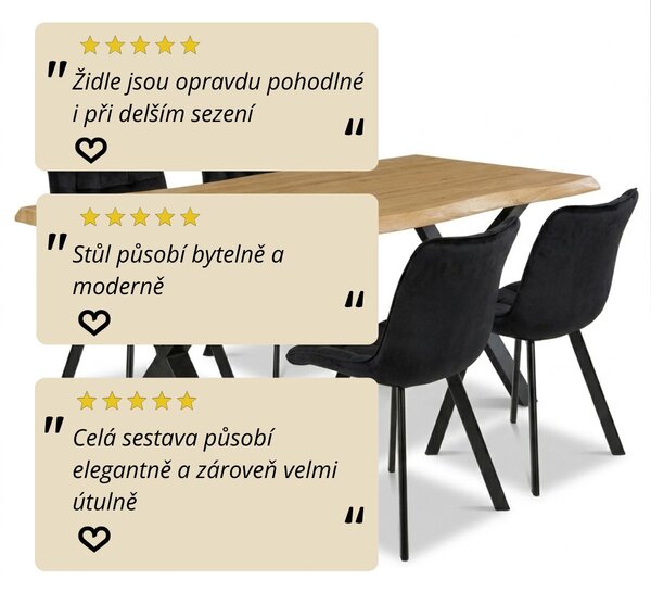 Vikio Jídelní set pro 4 osoby 160x90 cm dub noha X černá židle VJS236-4C-S