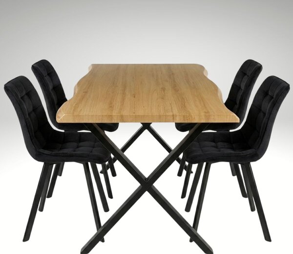 Vikio Jídelní set pro 4 osoby 160x90 cm dub noha X černá židle VJS236-4C-S