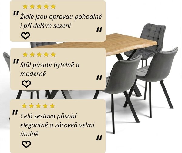 Vikio Jídelní set pro 6 osob 160x90 cm dub noha X šedá židle VJS236-6S-S