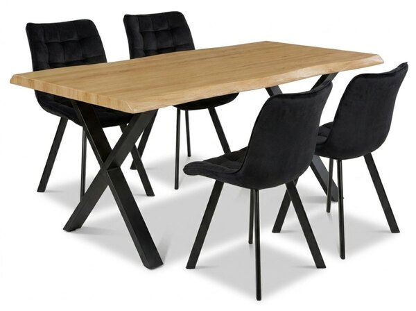 Vikio Jídelní set pro 4 osoby 160x90 cm dub noha X černá židle VJS236-4C-S