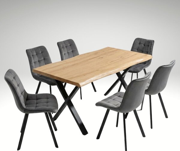 Vikio Jídelní set pro 6 osob 160x90 cm dub noha X šedá židle VJS236-6S-S