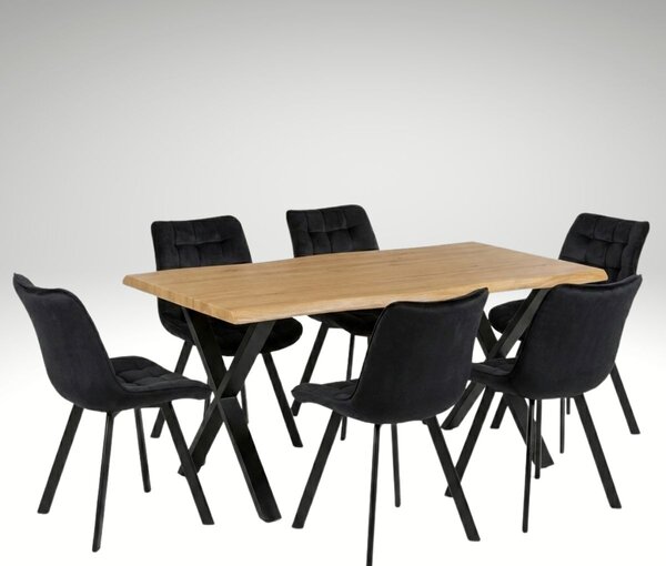Vikio Jídelní set pro 6 osob 160x90 cm dub noha X černá židle VJS236-6C-S