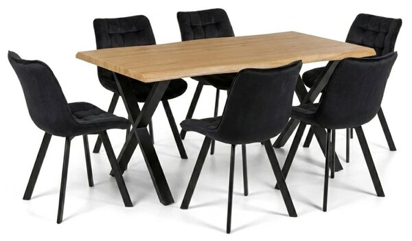 Vikio Jídelní set pro 6 osob 160x90 cm dub noha X černá židle VJS236-6C-S