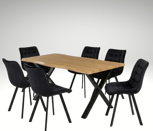 Vikio Jídelní set pro 6 osob 160x90 cm dub noha X černá židle VJS236-6C-S