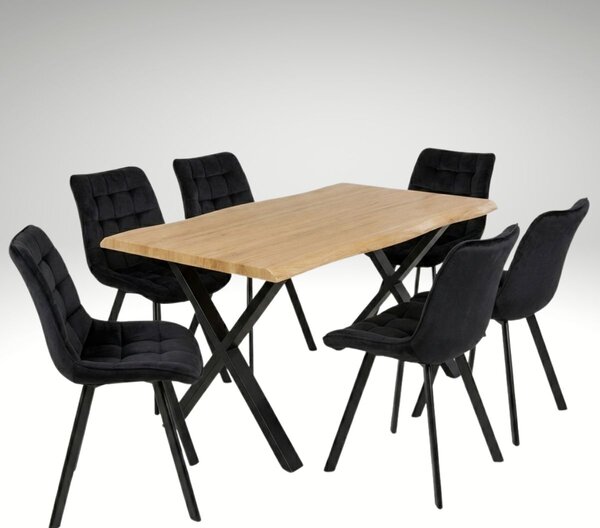 Vikio Jídelní set pro 6 osob 160x90 cm dub noha X černá židle VJS236-6C-S