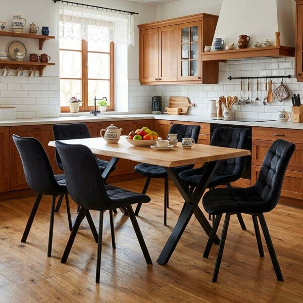 Vikio Jídelní set pro 6 osob 160x90 cm dub noha X černá židle VJS236-6C-S