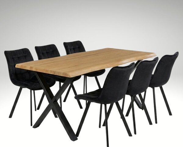 Vikio Jídelní set pro 6 osob 180x90 cm soft dub noha X černá židle VJS238-6C-S