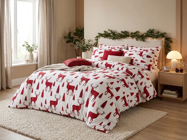 Mikroplyšové povlečení RUDOLPH DREAM bílo-červené Rozměr povlečení: 70 x 90 cm | 140 x 200 cm