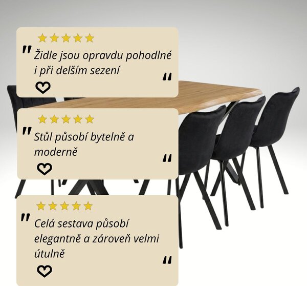 Vikio Jídelní set pro 6 osob 180x90 cm soft dub noha X černá židle VJS238-6C-S
