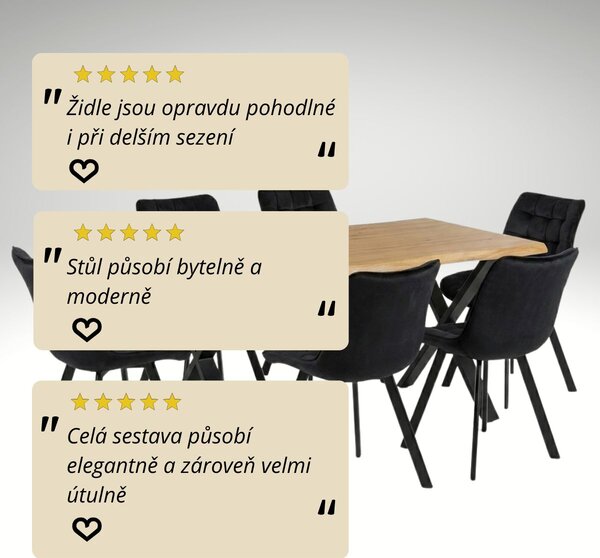 Vikio Jídelní set pro 6 osob 160x90 cm dub noha X černá židle VJS236-6C-S