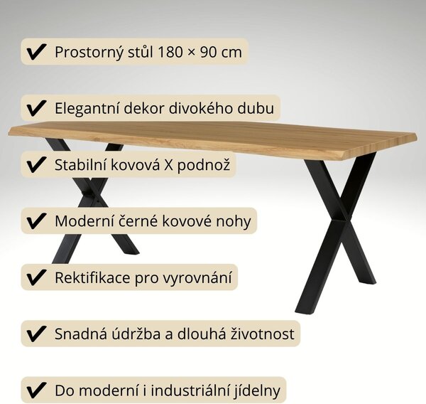 Vikio Jídelní set pro 8 osob 180x90 cm soft dub noha X černá židle VJS238-8C-S