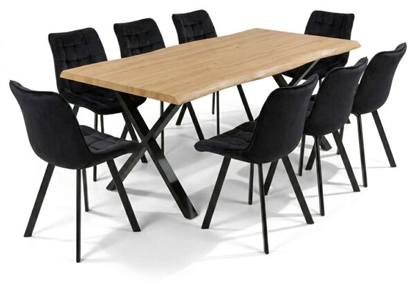 Vikio Jídelní set pro 8 osob 180x90 cm soft dub noha X černá židle VJS238-8C-S