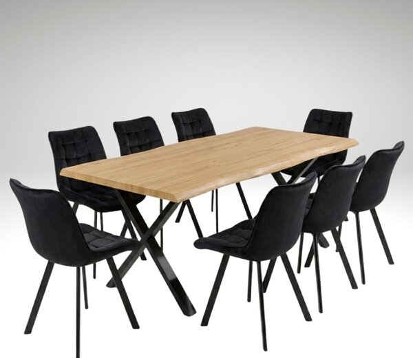 Vikio Jídelní set pro 8 osob 180x90 cm soft dub noha X černá židle VJS238-8C-S