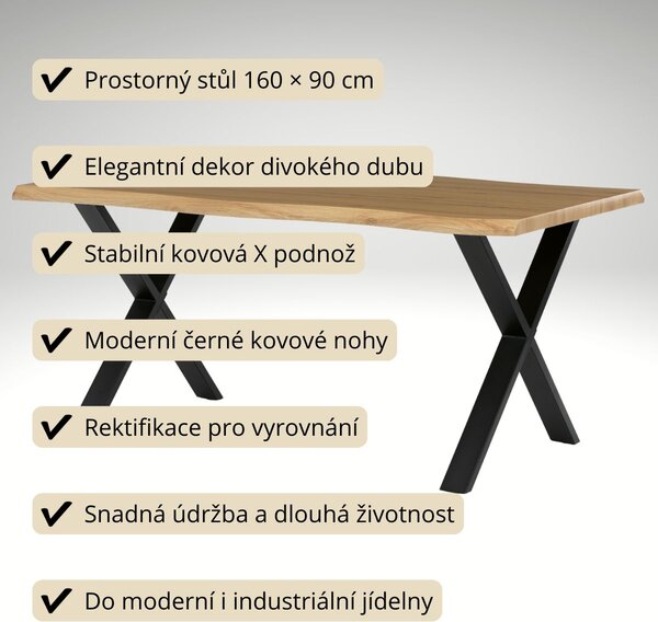 Vikio Jídelní stůl 160x90 cm dekor divoký dub AJS163D