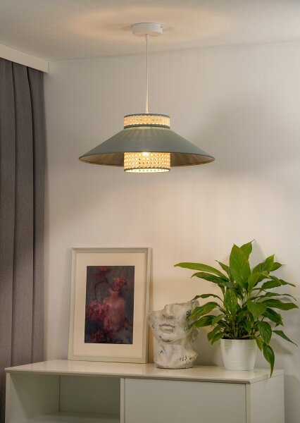 Duolla - Lustr na lanku RIO RATTAN 1xE27/15W/230V pr. 45 cm zelená/ratan
