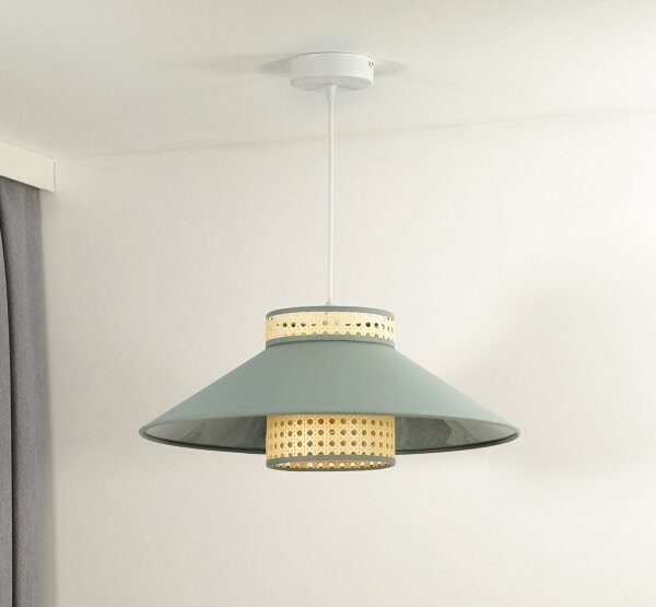 Duolla - Lustr na lanku RIO RATTAN 1xE27/15W/230V pr. 45 cm zelená/ratan