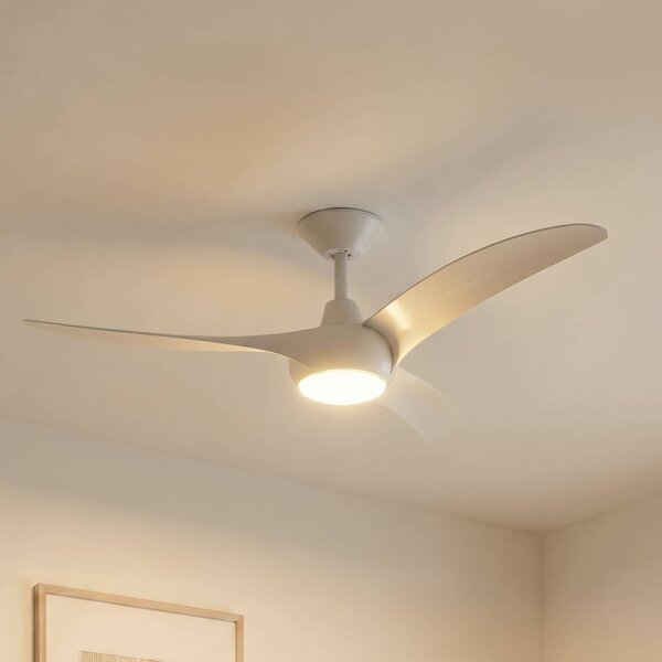 Lindby Stropní ventilátor Briya s LED osvětlením, bílý, Ø 116 cm,, stmívatelný, Bílá / opál, Obývací pokoj / jídelna, Plast, Moderní