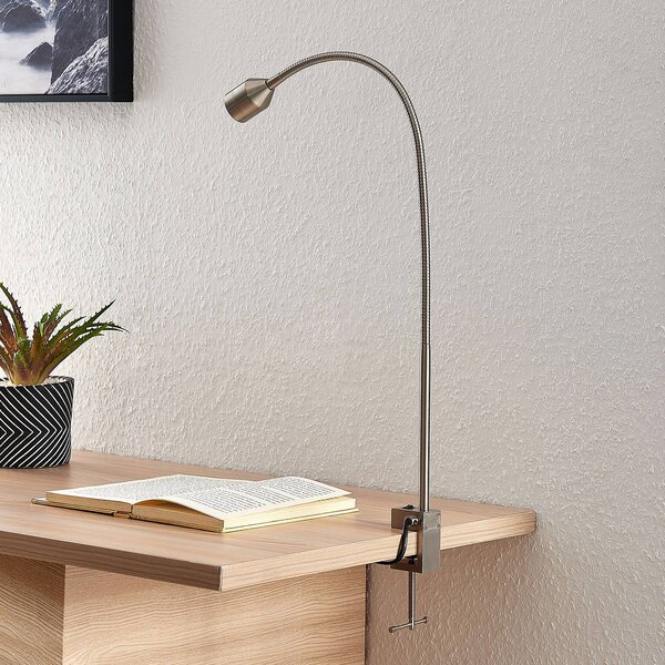 Lindby LED svítidlo Hanilo, výška 80 cm, nikl, kov, Hliník / šedá / zinek, Pracovna / kancelář, Hliník, Moderní, Lampička na čtení