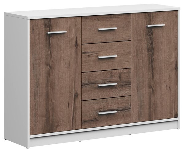 KOMODA, bílá, barvy dubu, 118,5/84/34 cm - Široké komody, Online Only