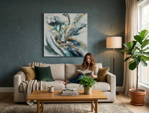 Malovaný obraz na stěnu ABSTRAKT 1 díl - 100x100 cm - 100×100 cm / Klasický 2 cm