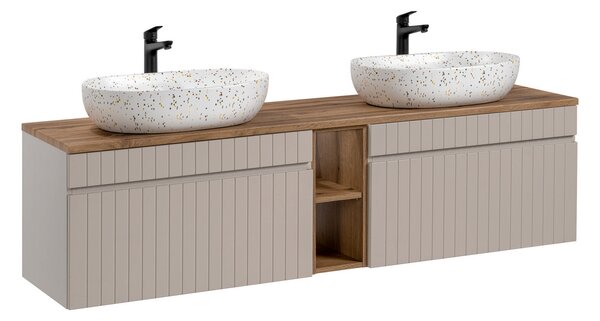 Comad Koupelnová skříňka s deskovými umyvadly set Iconic Cashmere 180 kašmír/dub coast evoke