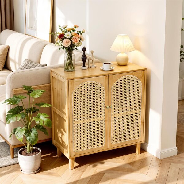 WISFOR Sideboard kuchyňská skříň, s nastavitelnými policemi a 2 dvířky, obývací pokojové skříně bambus, 75 x 39 x 82 cm