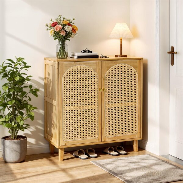WISFOR Sideboard kuchyňská skříň, s nastavitelnými policemi a 2 dvířky, obývací pokojové skříně bambus, 75 x 39 x 82 cm
