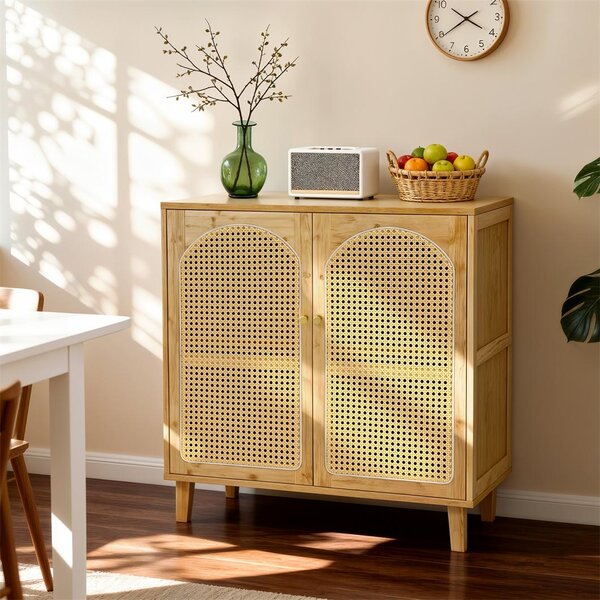 WISFOR Sideboard kuchyňská skříň, s nastavitelnými policemi a 2 dvířky, obývací pokojové skříně bambus, 75 x 39 x 82 cm
