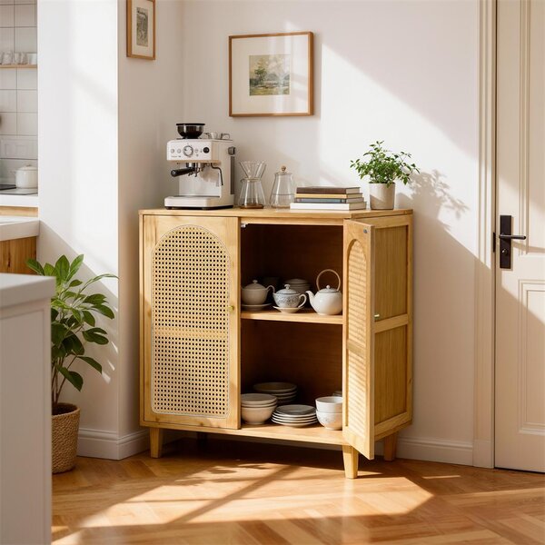 WISFOR Sideboard kuchyňská skříň, s nastavitelnými policemi a 2 dvířky, obývací pokojové skříně bambus, 75 x 39 x 82 cm