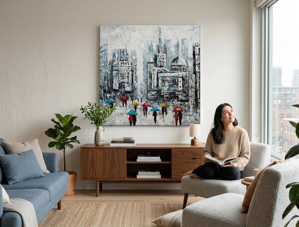 Malovaný obraz na stěnu MĚSTO 1 díl 70x70 cm - 70×70 cm / Klasický 2 cm