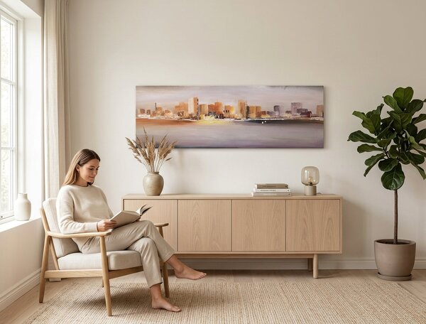 Malovaný obraz na stěnu MĚSTO 1 díl 120x40 cm - 120×40 cm / Klasický 2 cm
