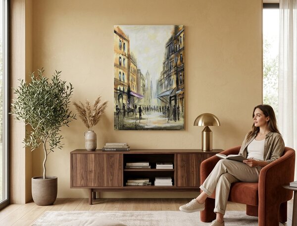 Malovaný obraz na stěnu MĚSTO 1 díl 60x90 cm - 60×90 cm / Klasický 2 cm