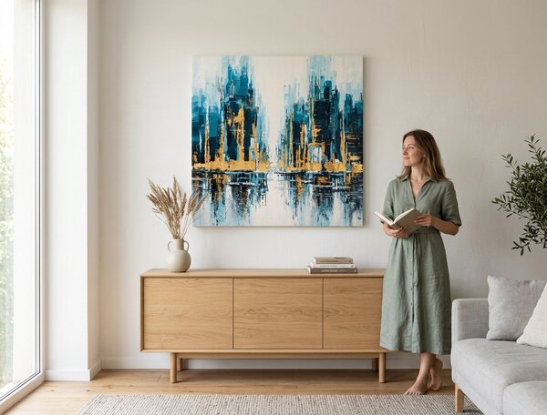Malovaný obraz na stěnu MĚSTO 1 díl 70x70 cm - 70×70 cm / Klasický 2 cm