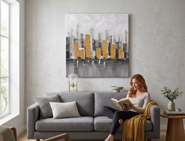 Malovaný obraz na stěnu MĚSTO 1 díl 70x70 cm - 70×70 cm / Klasický 2 cm