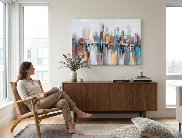 Malovaný obraz na stěnu MĚSTO 1 díl 90x60 cm - 90×60 cm / Klasický 2 cm