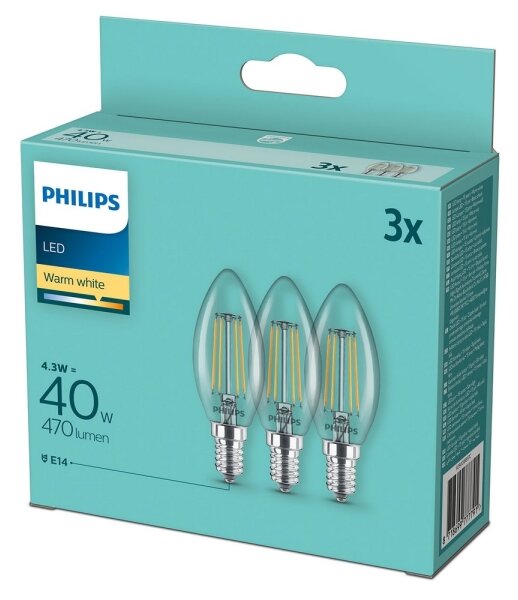 SADA 3x LED Žárovka VINTAGE Philips B35 E14/4,3W/230V 2700K