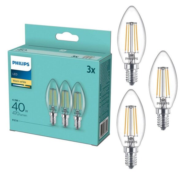 SADA 3x LED Žárovka VINTAGE Philips B35 E14/4,3W/230V 2700K