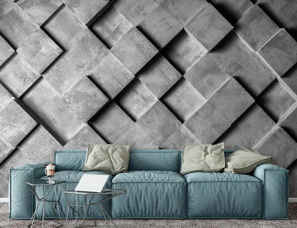 Fototapeta Šedobílá stěna se čtverci, 3D fototapety, Populární fototapety, u72107 - Tapeko.co.cz