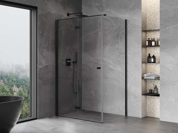 Mexen Mist-F T, 1-křídlý ​​skládací sprchový kout levý 95 x 70 cm, čiré sklo, černý profil, 8A6T-095-070-70-00-L
