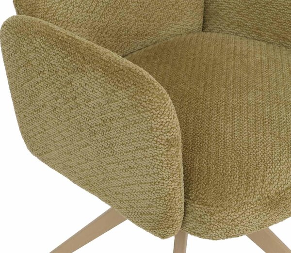 Sada 6 jídelních židlí HWC-N11, židle, otočná, s automatickým návratem do výchozí polohy, potah: tkanina Bouclé, 350 g/m², Öko-Tex, barva: olivová, nohy: imitace dřeva