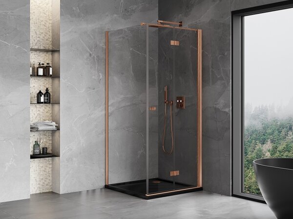 Mexen Mist-F T, 1-křídlý ​​skládací sprchový kout pravý 110 x 110 cm, čiré sklo, měděný matný profil, 8A6T-110-110-65-00-P