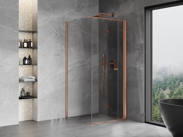 Mexen Mist-F T, 1-křídlý ​​skládací sprchový kout pravý 110 x 110 cm, čiré sklo, měděný matný profil, 8A6T-110-110-65-00-P