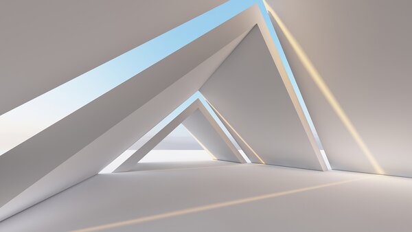 Fototapeta Bílá místnost s trojúhelníkovými tvary, 3D fototapety, Populární fototapety, u72279 - Tapeko.co.cz
