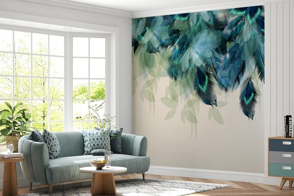 Fototapeta Modré a zelené peří, Designové fototapety na zeď, Populární fototapety, u72316 - Tapeko.co.cz