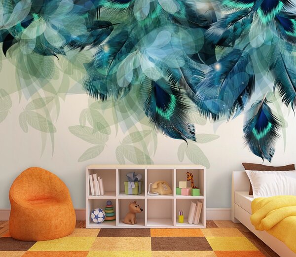 Fototapeta Modré a zelené peří, Designové fototapety na zeď, Populární fototapety, u72316 - Tapeko.co.cz