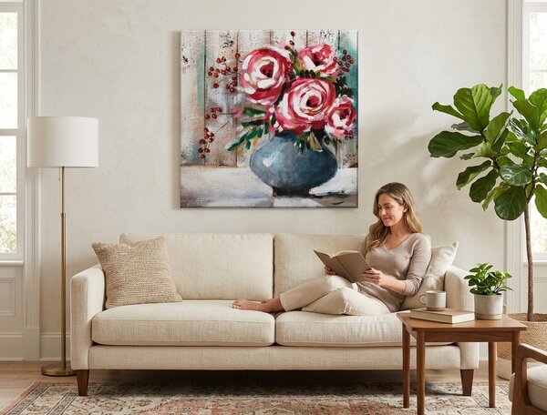 Malovaný obraz na stěnu KVĚTINY 1 díl - 70x70 cm - 70×70 cm / Klasický 2 cm