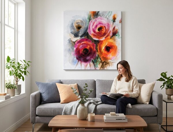 Malovaný obraz na stěnu KVĚTINY 1 díl - 70x70 cm - 70×70 cm / Klasický 2 cm